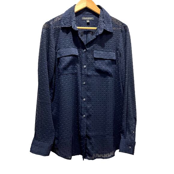 Banana Republic Woman’s Sheer Navy Dillon Dot Top Medium - Picture 1 of 3